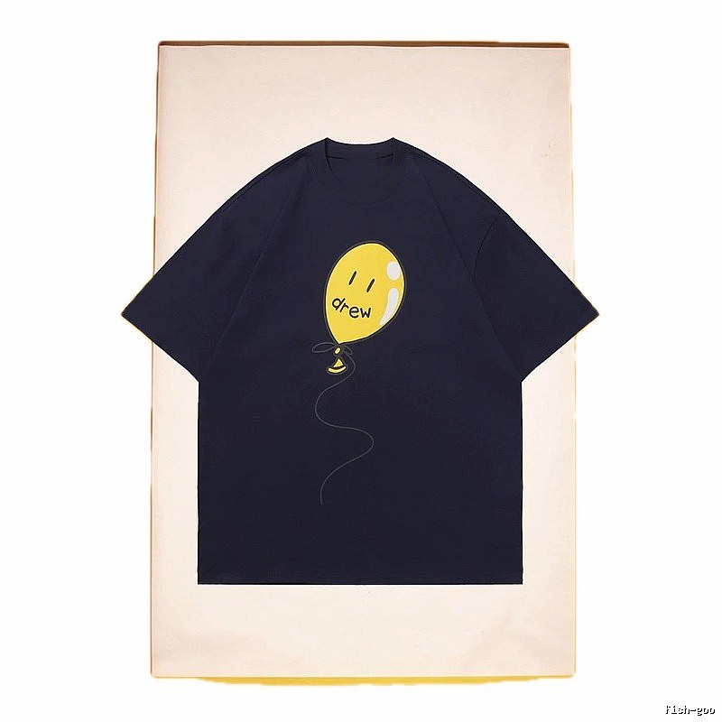DREW Balloon Smiley Street Style Navy Blue Short Sleeve T-Shirt