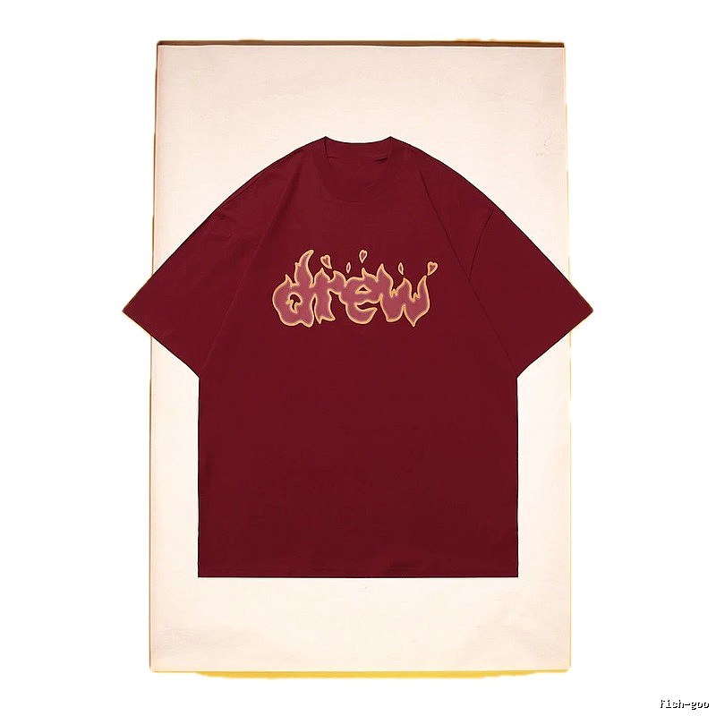 DREW Flame Heart Street Style Burgundy Short Sleeve T-Shirt