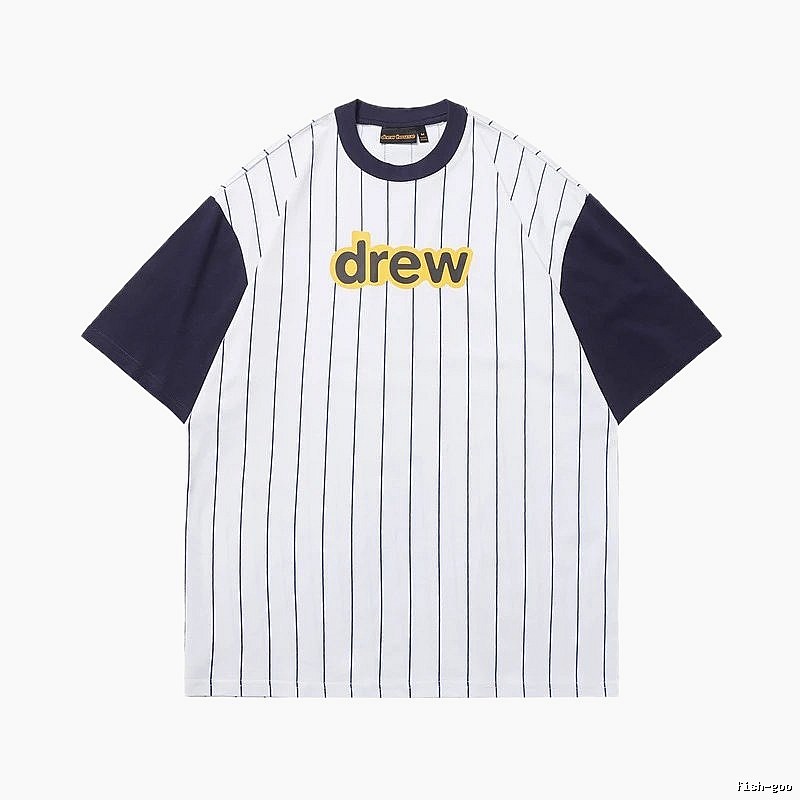 DREW Letter Baseball Style Navy and White Colorblock Short Sleeve T-shirt