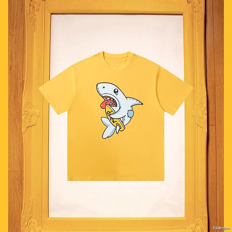 DREW Shark Print Street Style Yellow T-Shirt