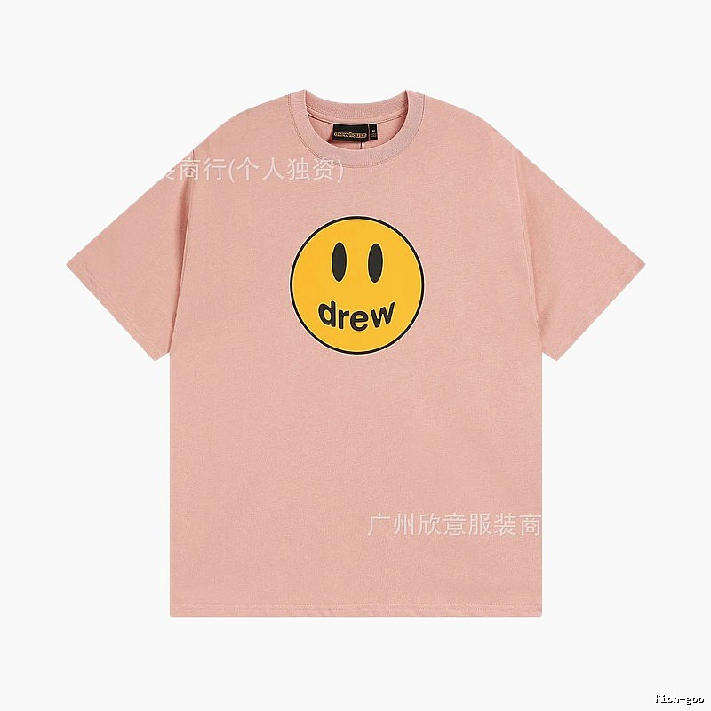 Drew Smiley Print Street Style Pink T-Shirt