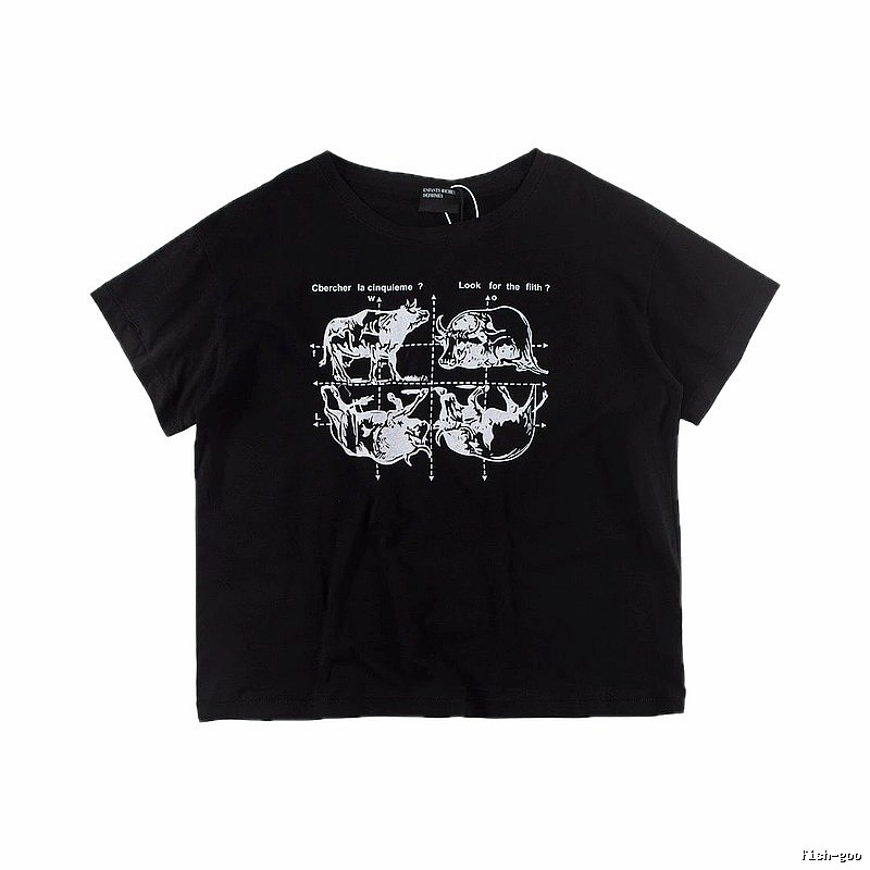 ERD Bull Print Street Style Black Short Sleeve T-shirt