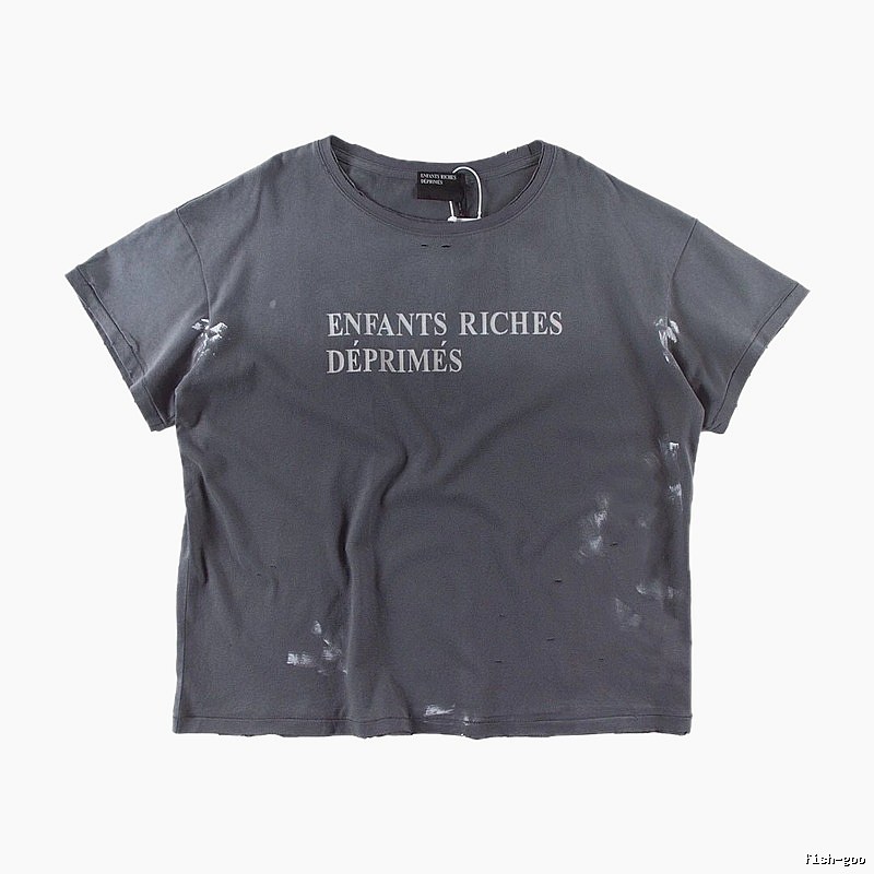 ERD Ink-splatter Distressed Vintage Style Gray Short Sleeve T-shirt
