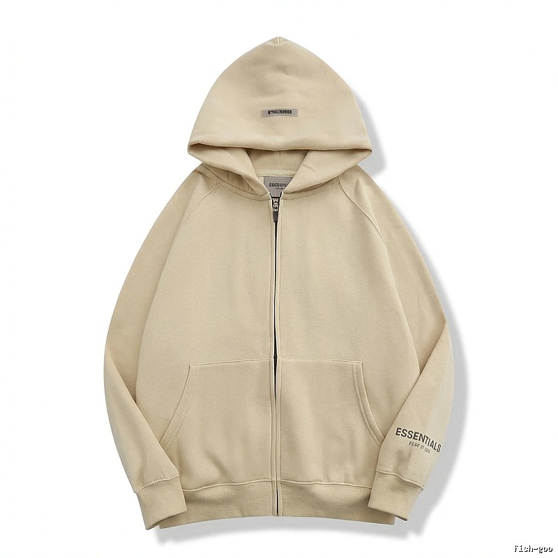 ESSENTIALS minimalist style beige hooded sweatshirt with drawstring