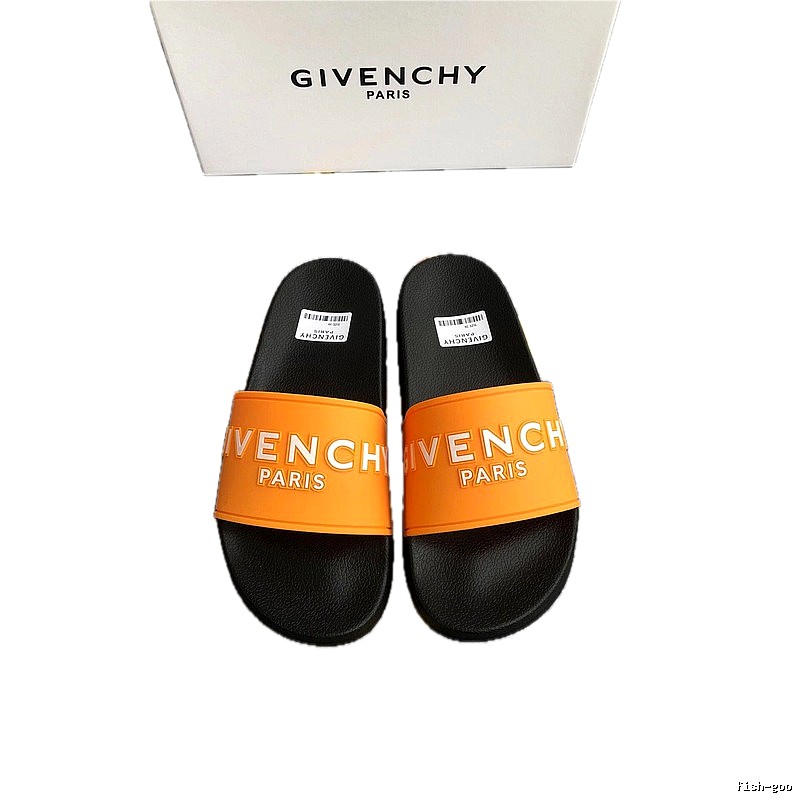 Givenchy Embossed Letters Trendy Cool Orange & Black Slide Sandals