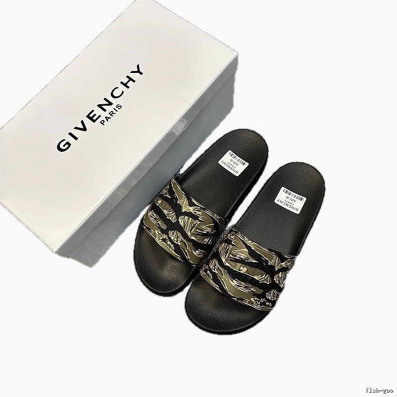 Givenchy Trendy Streetwear Tiger-stripe Camouflage Black Slides