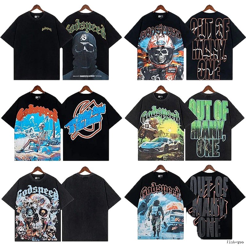 Godspeed Skull Print American Street Style Black T-shirt