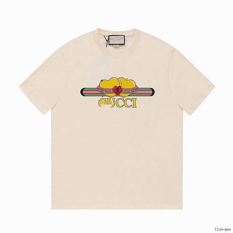 Gucci Double Heart Print Casual Style Off-White T-Shirt