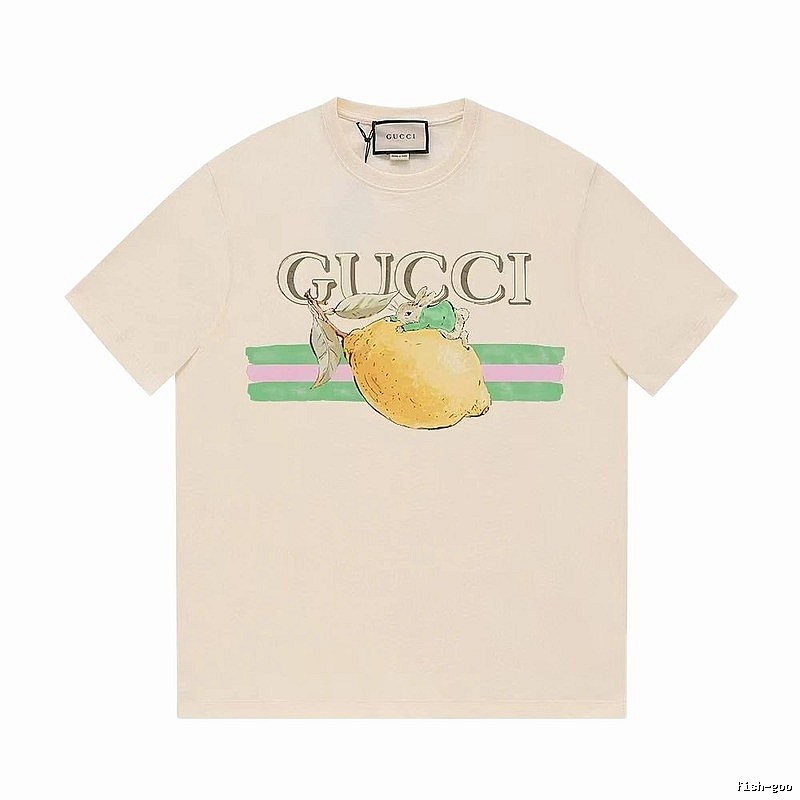 Gucci Lemon Print Casual Style Off-white Short-sleeve T-shirt