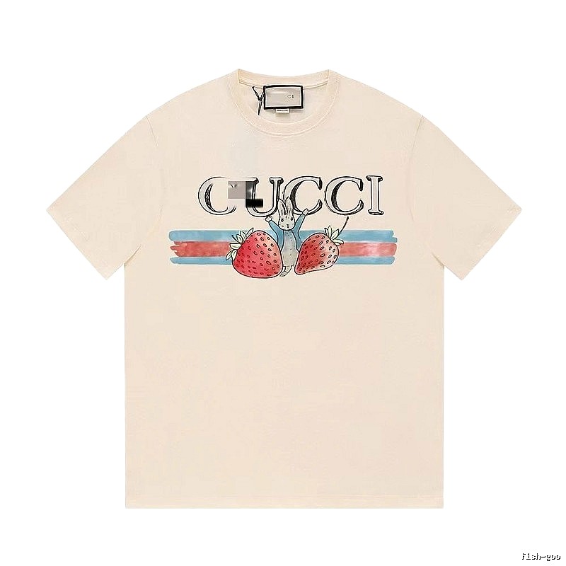 Gucci Strawberry Rabbit Print Vintage Off-white Short Sleeve T-Shirt