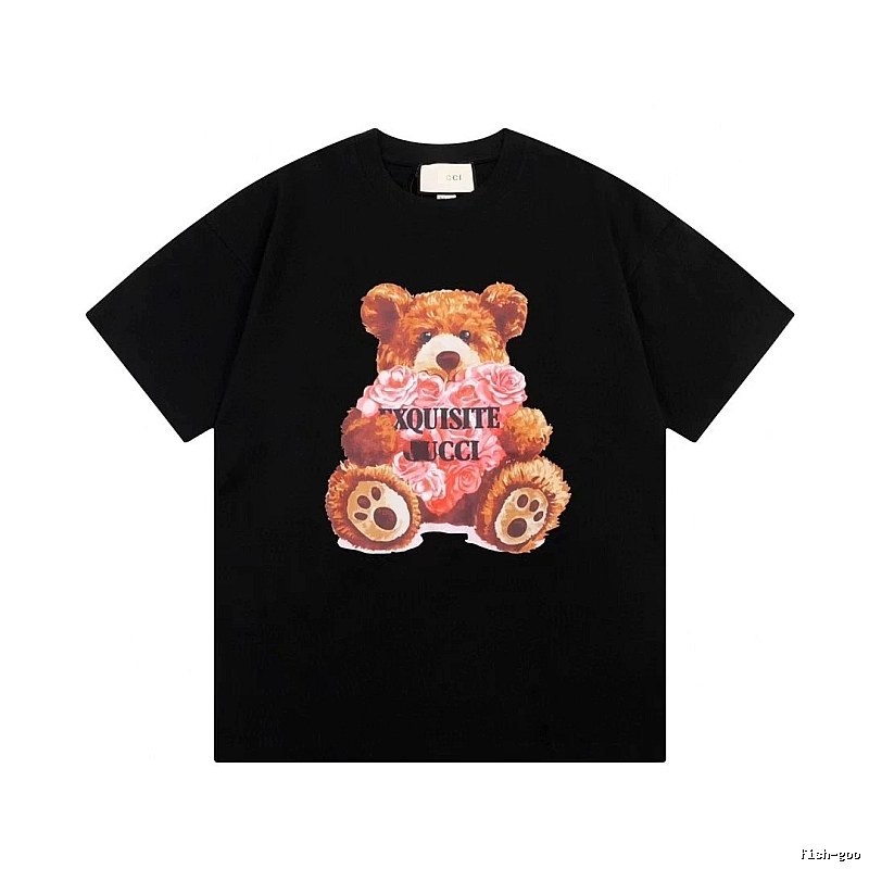 Gucci Teddy Rose Print Streetwear Black T-Shirt