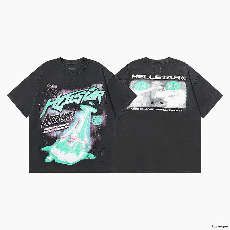 Hellstar Alien Print Street Style Black T-shirt