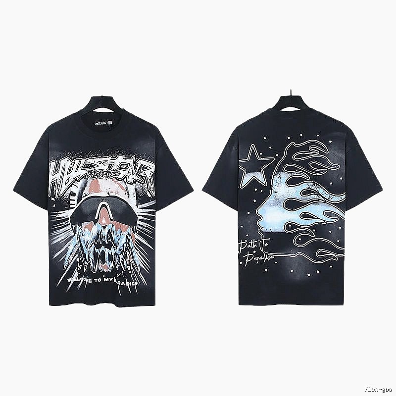 Hellstar Flame Print Street Style Black T-Shirt