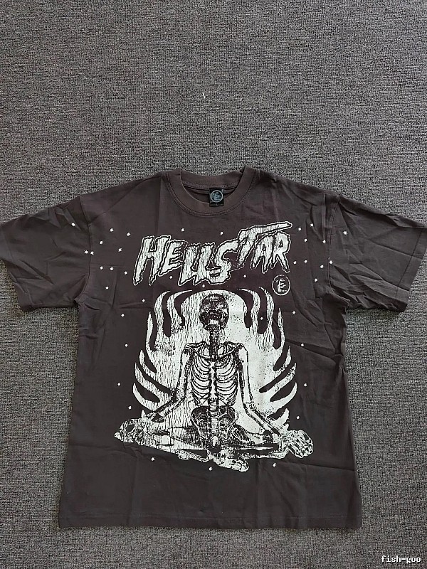 Hellstar Skull Print Dark Style Brown T-Shirt