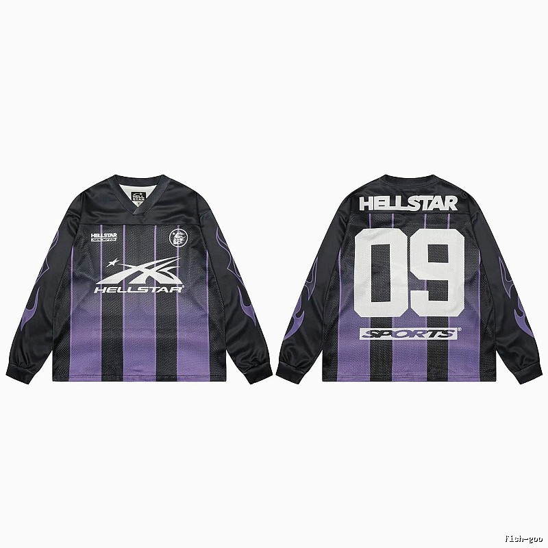 Hellstar Sporty Street Style Black and Purple Long-Sleeve Jersey