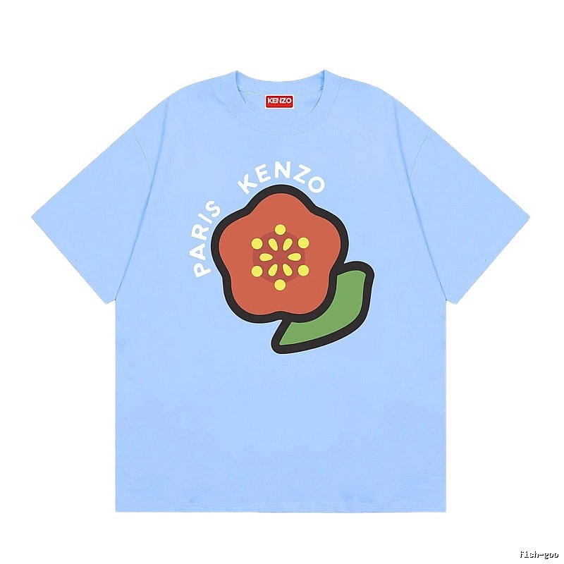 KENZO Floral Print Casual Style Light Blue T-Shirt