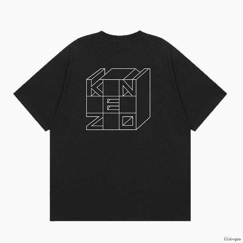 KENZO Geometric Lines Streetwear Black Short Sleeve T-Shirt