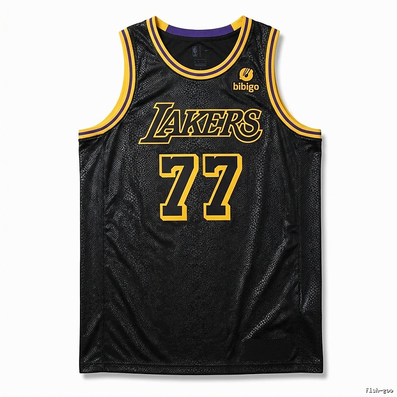 Lakers No. 77 black and yellow basketball uniform