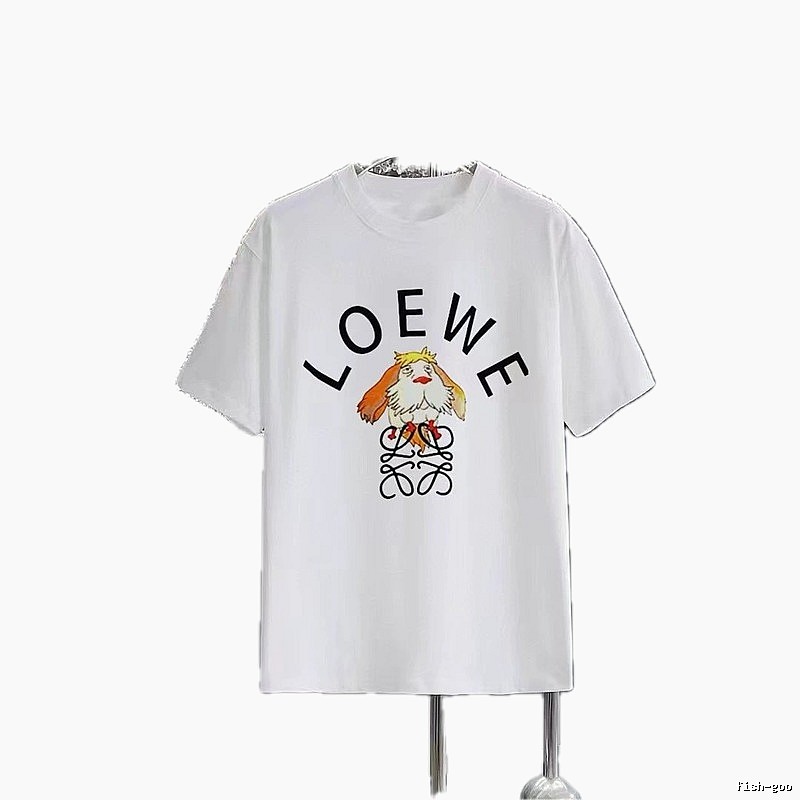 LOEWE Cartoon Print Casual Style White Short-sleeve T-shirt