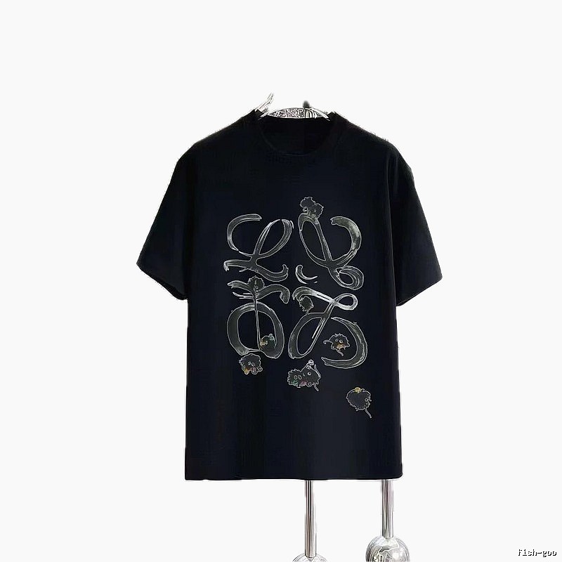 LOEWE Graffiti Print Cool Edgy Style Black Short-sleeve T-shirt