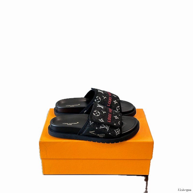 Louis Vuitton Classic Monogram Casual Style Black Slide Sandals