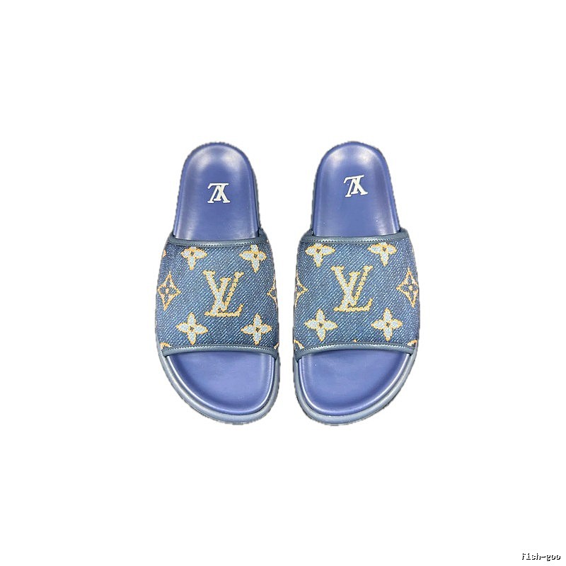 Louis Vuitton Classic Monogram Vintage Style Blue Slide Sandals