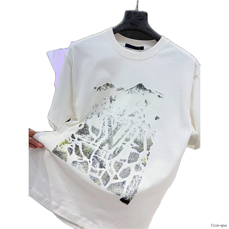 Louis Vuitton Embossed Snow Mountain Trendy White Short-sleeve T-shirt