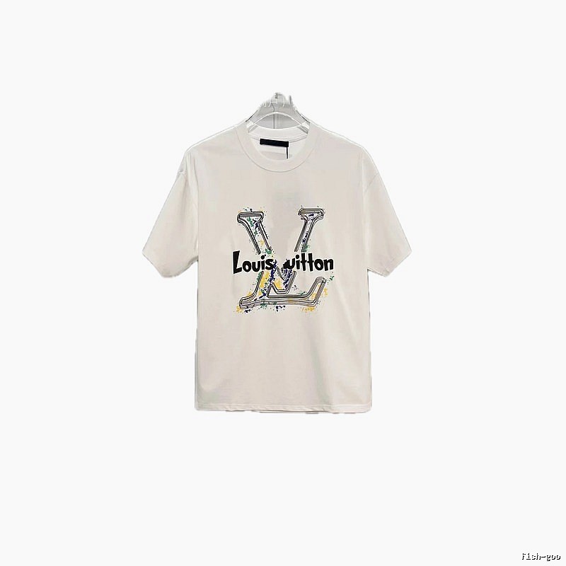 Louis Vuitton Ink-Splashing Trendy & Cool Style White Short-Sleeve T-Shirt