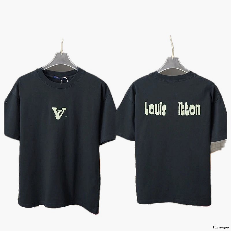 Louis Vuitton Letter Print Casual Style Black T-Shirt