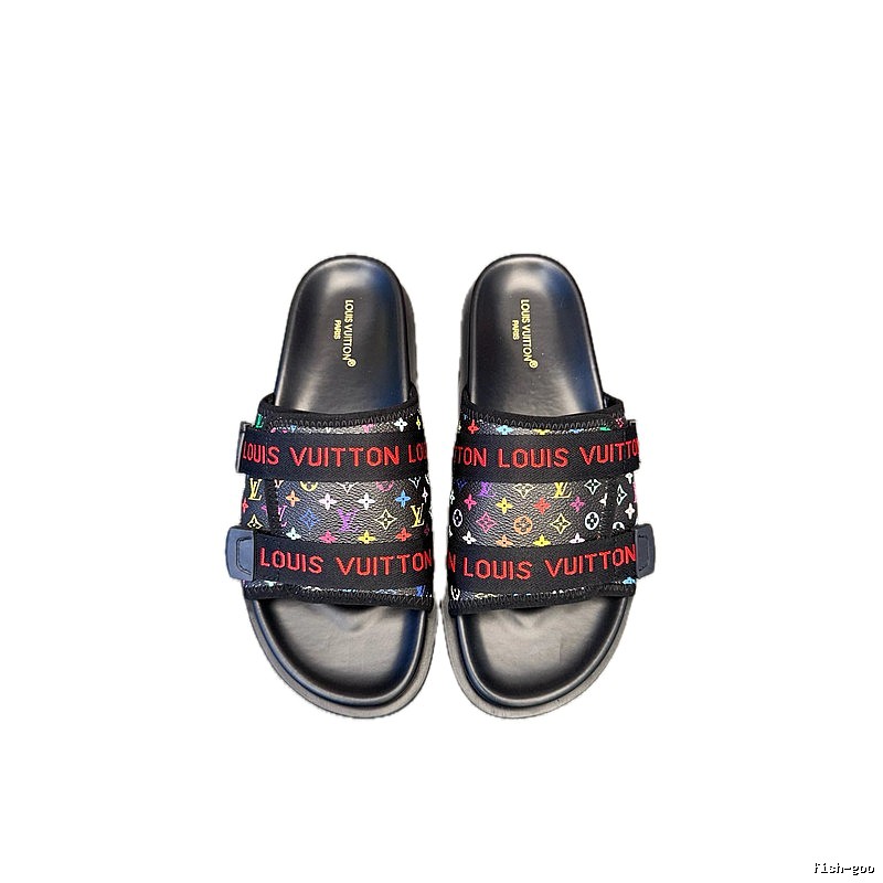 Louis Vuitton Monogram Black Multicolor Slide Sandals