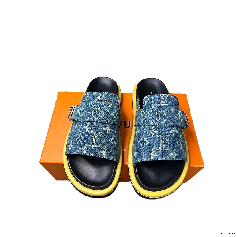 Louis Vuitton Monogram Casual Style Denim Blue Slides