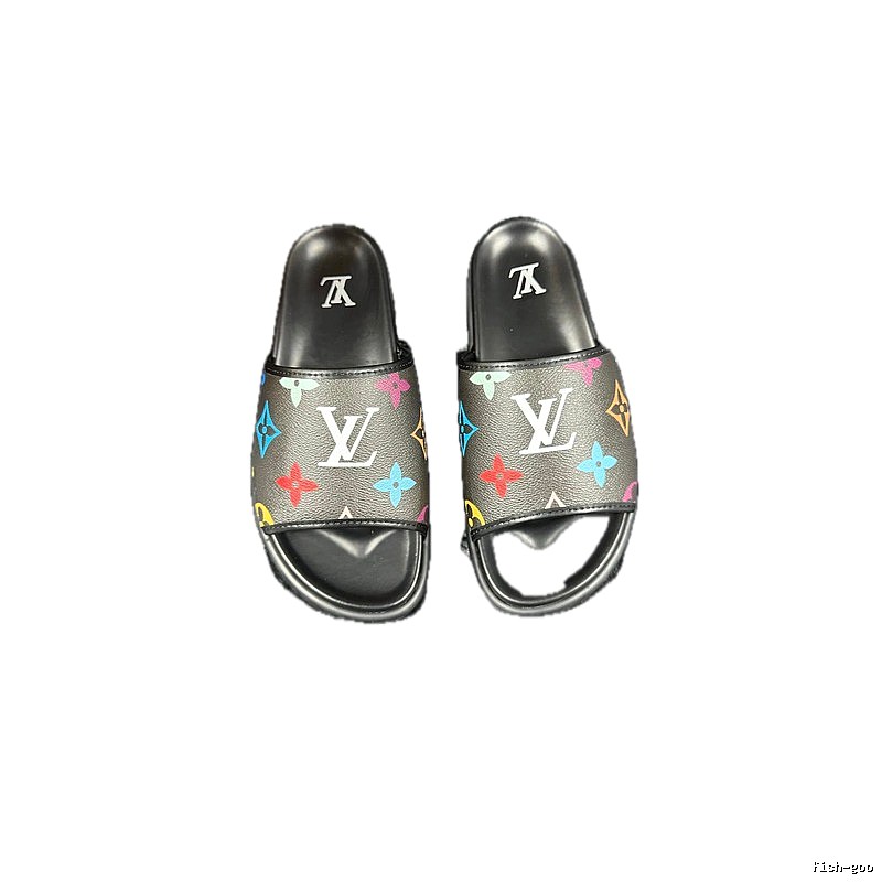 Louis Vuitton Monogram Street-style Black-based Multicolor Slide Sandals