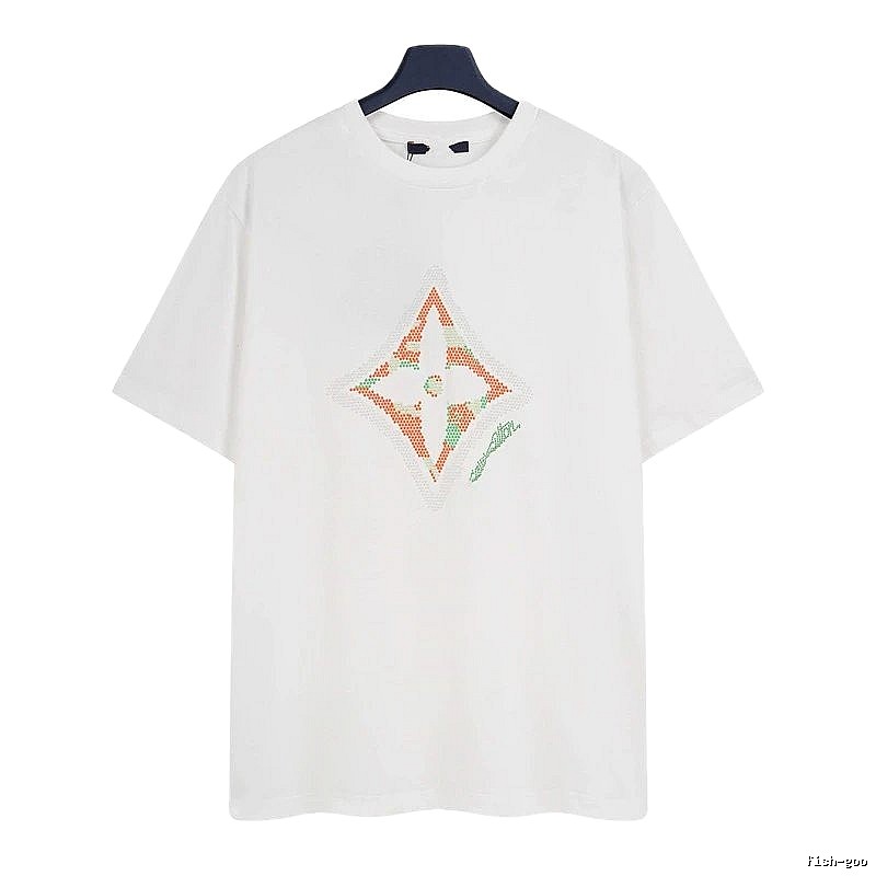 Louis Vuitton Trendy White T-Shirt with Diamond Print