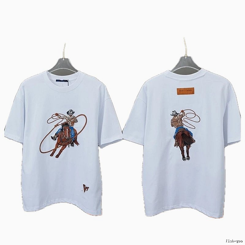 Louis Vuitton Vintage Denim-Embroidered White T-shirt