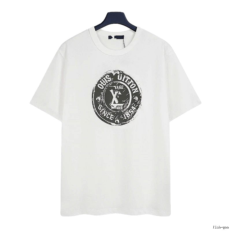 Louis Vuitton Vintage-style Distressed Stamp Print White T-Shirt