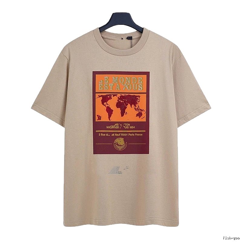 Louis Vuitton Vintage-style Map Print Khaki T-Shirt