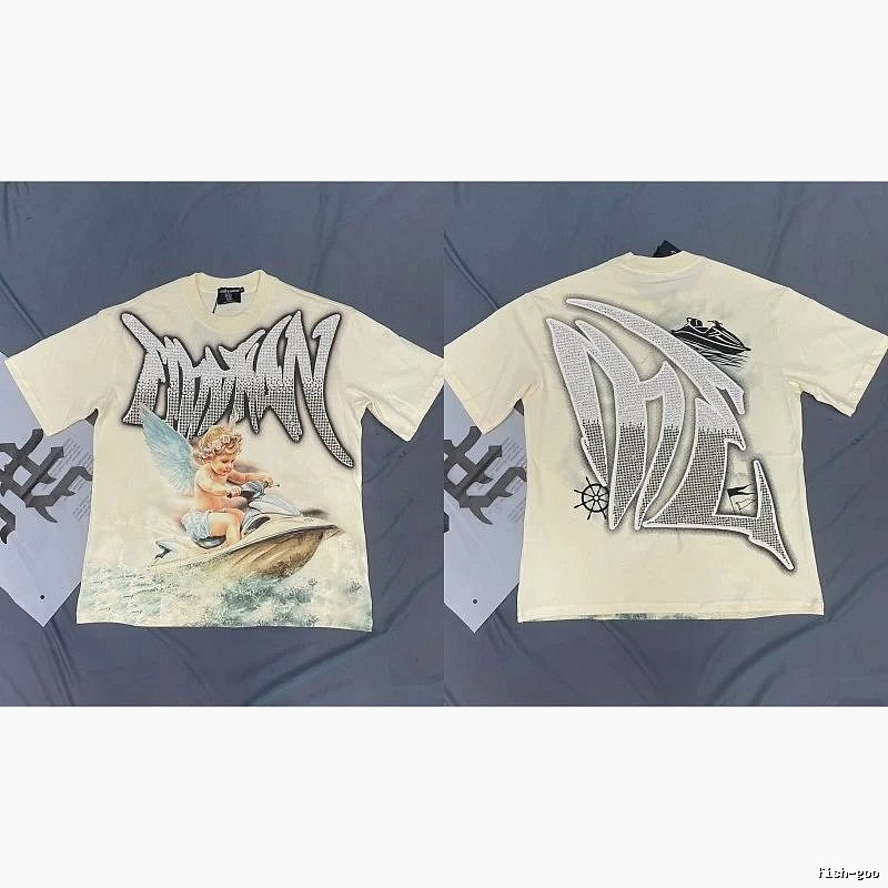 Mixed Emotion Off-white Street-style Angel Print T-shirt