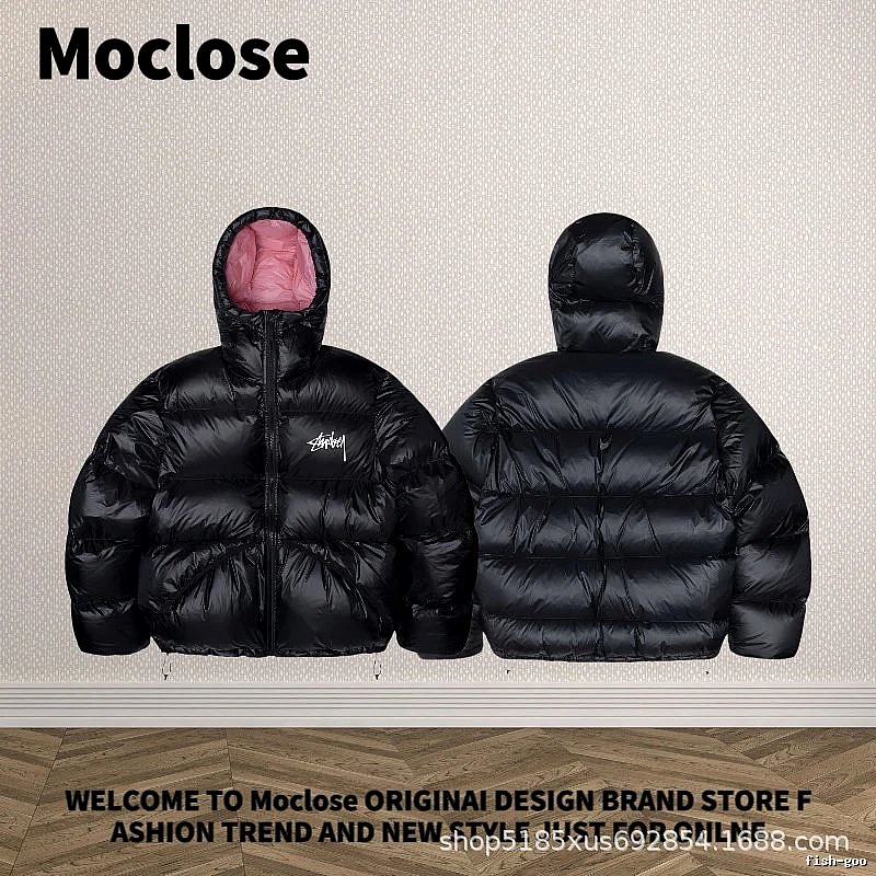 Moclose Casual Puffer jacket Black Glossy Hooded for Streetwear Looks
