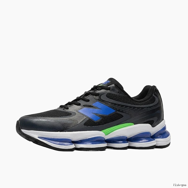 New Balance retro-style black and blue sports shoes