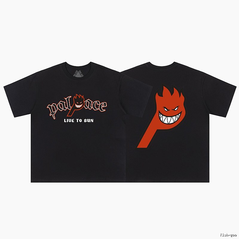 Palace Flame Print Street Style Black Short-sleeve T-shirt