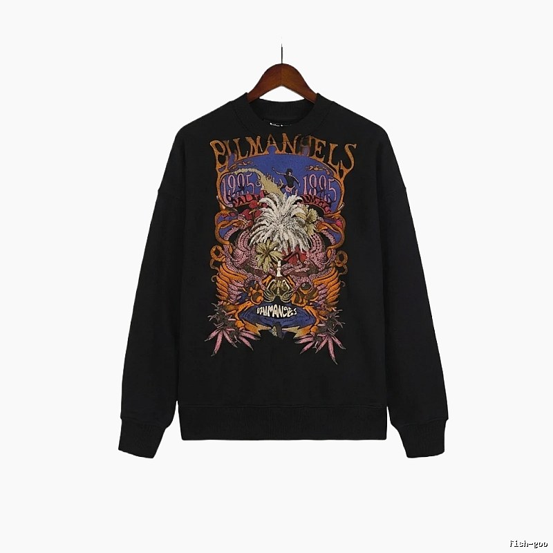 Palm Angels Printed Trendy and Cool Black Sweatshirt
