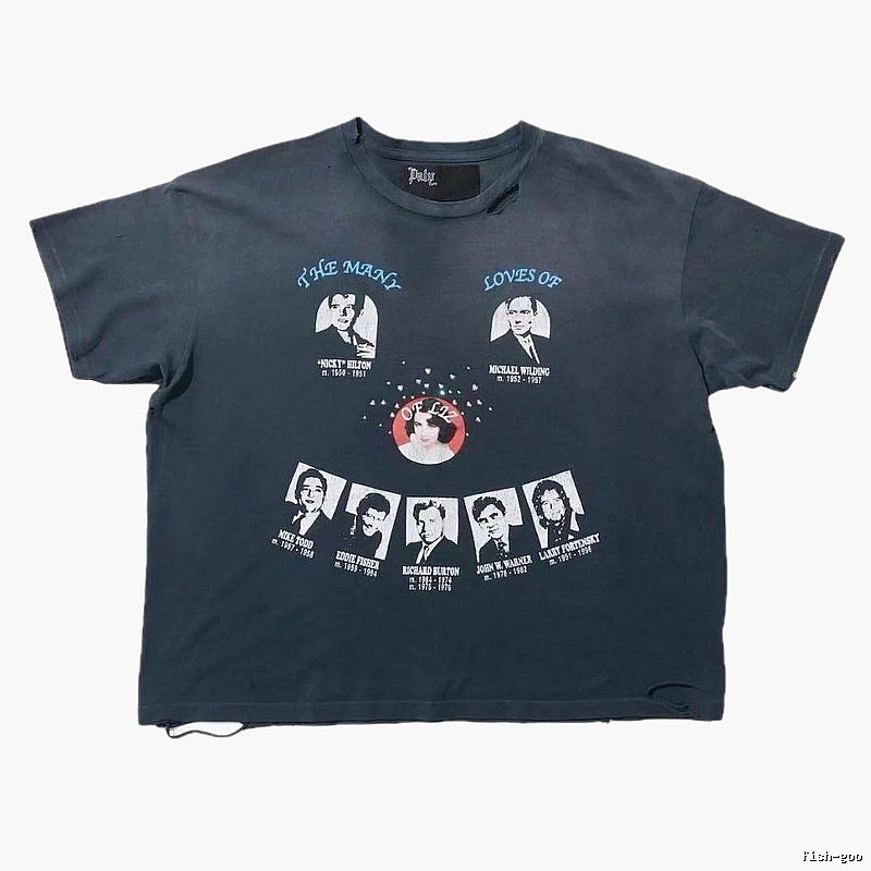 Paly Hollywood Portrait Print Vintage Charcoal Black T-Shirt