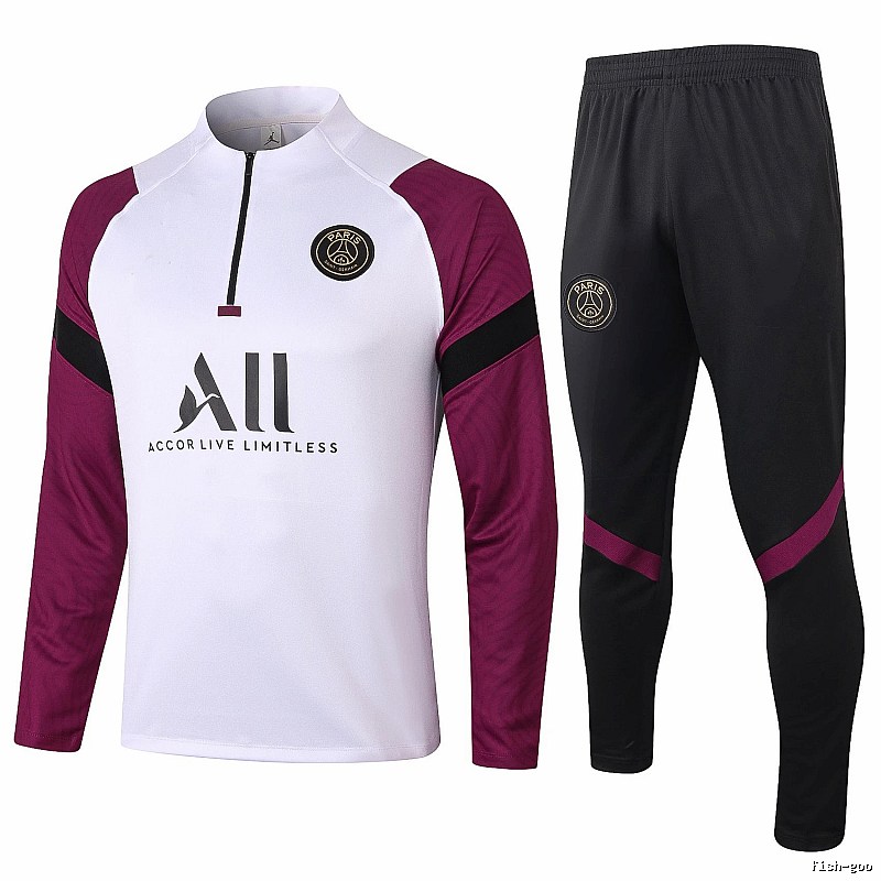 Paris Saint-Germain 2020-21 Purple-Sleeve Detail White Training Tracksuit Set City Outfit