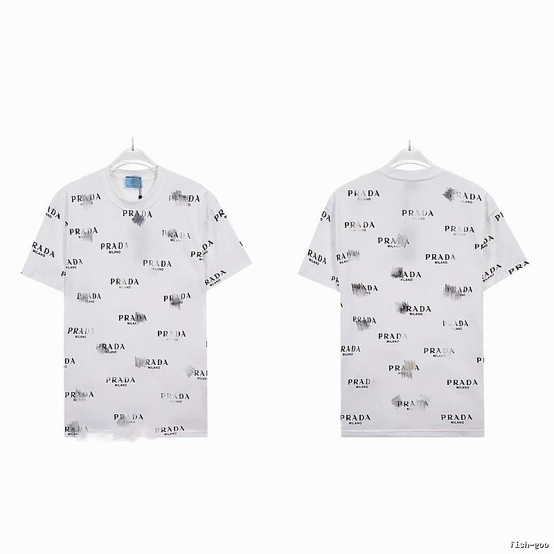 Prada All-over Print Streetwear Style White Short-sleeve T-Shirt