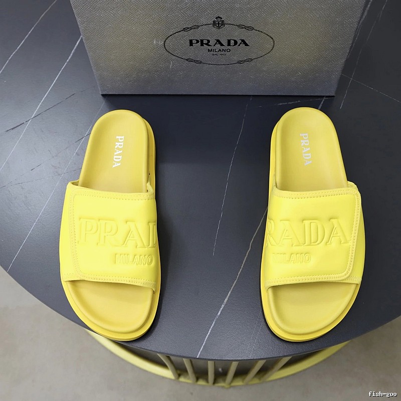 Prada Embossed Collection Minimalist Style Yellow Slide Sandals