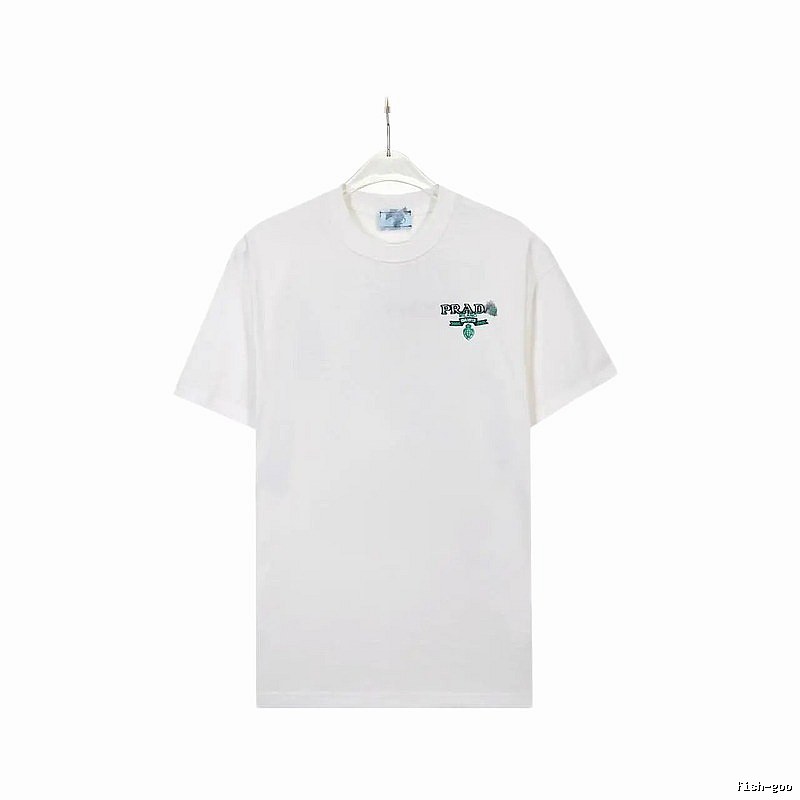 Prada Embroidered Minimalist Style White Short-sleeve T-shirt