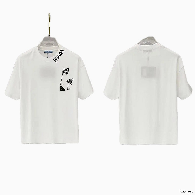 Prada Triangle Logo Casual Style White T-Shirt