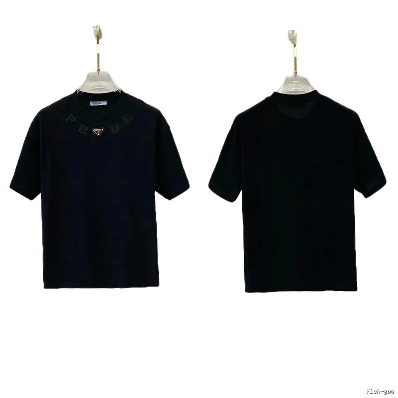 Prada Triangle Logo Minimalist Style Black Short-sleeve T-shirt