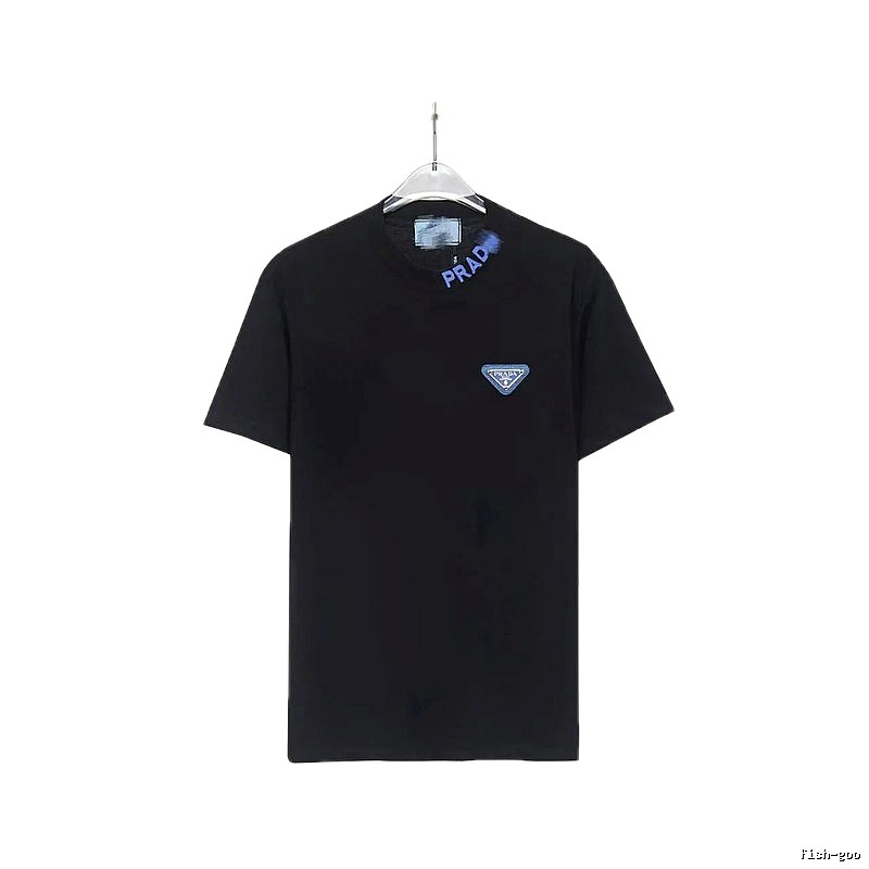 Prada Triangle Logo Streetwear Style Black T-shirt