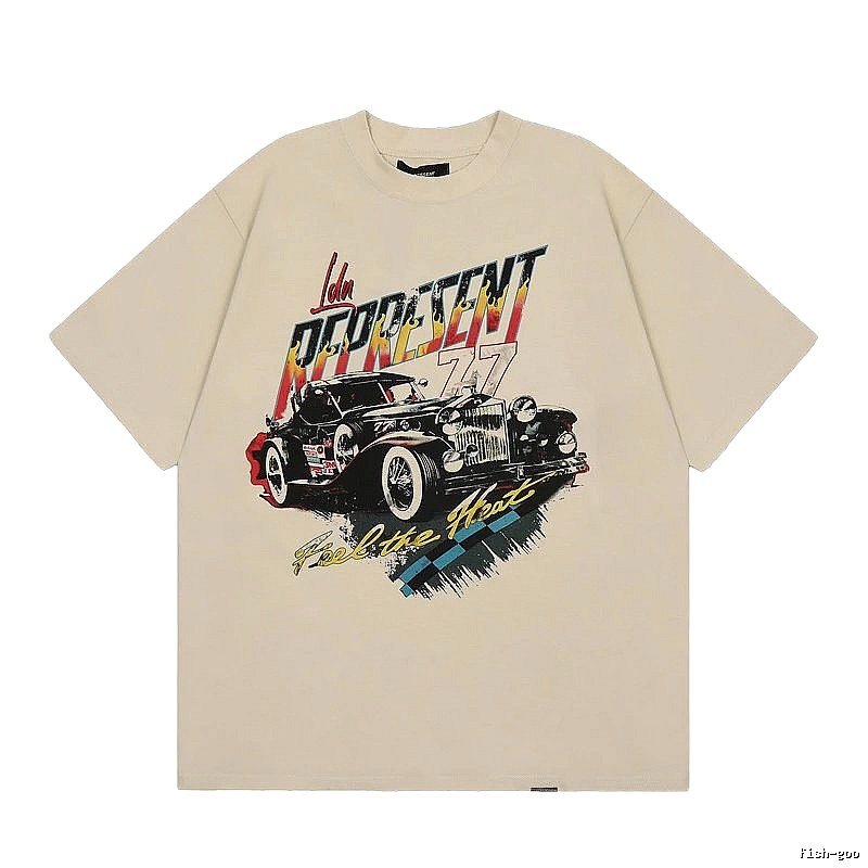 Represent Vintage Classic Car Printed Beige Short-sleeve T-shirt